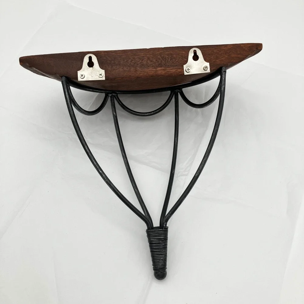 Wall Shelf Floating Wood Metal 11x12 Brown Black Rustic Scroll Decor Unbranded